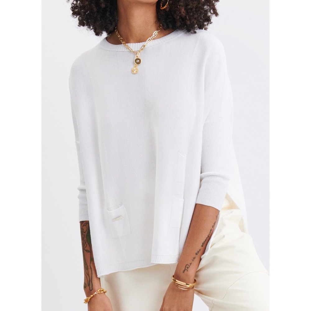 Mersea Catalina Sweater White Oversized Preppy Crew Dolman Sleeve Women's S/M